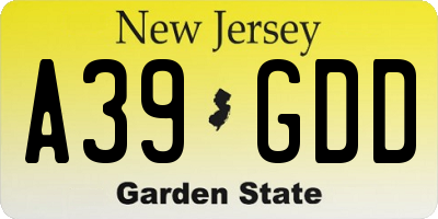 NJ license plate A39GDD