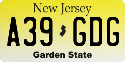 NJ license plate A39GDG