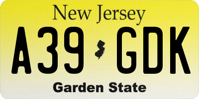 NJ license plate A39GDK