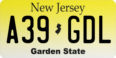 NJ license plate A39GDL