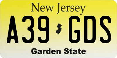 NJ license plate A39GDS
