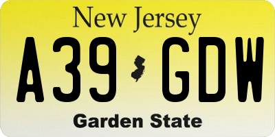 NJ license plate A39GDW