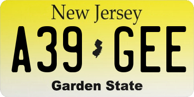 NJ license plate A39GEE