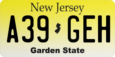 NJ license plate A39GEH
