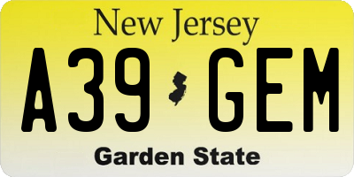 NJ license plate A39GEM