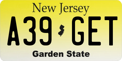 NJ license plate A39GET