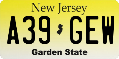 NJ license plate A39GEW