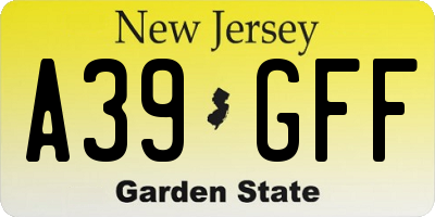 NJ license plate A39GFF