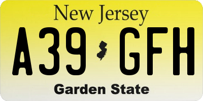 NJ license plate A39GFH