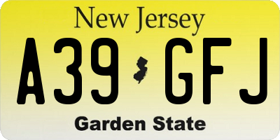 NJ license plate A39GFJ