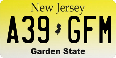 NJ license plate A39GFM