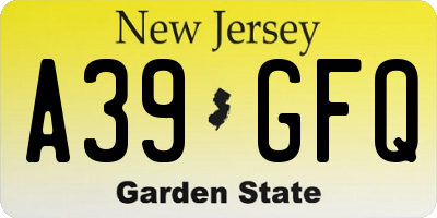 NJ license plate A39GFQ