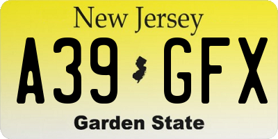 NJ license plate A39GFX
