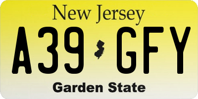 NJ license plate A39GFY
