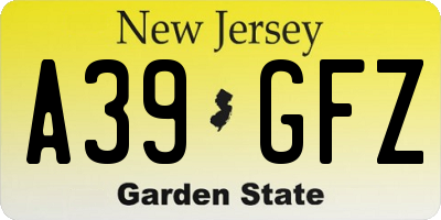 NJ license plate A39GFZ