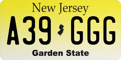 NJ license plate A39GGG