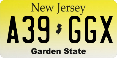 NJ license plate A39GGX