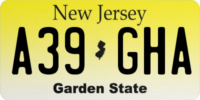 NJ license plate A39GHA