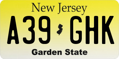 NJ license plate A39GHK