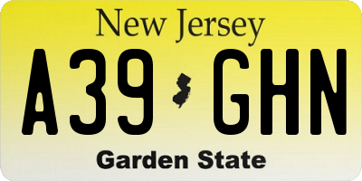 NJ license plate A39GHN