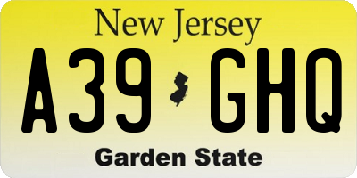 NJ license plate A39GHQ
