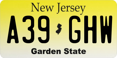 NJ license plate A39GHW