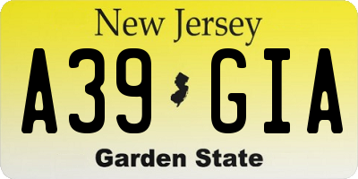 NJ license plate A39GIA
