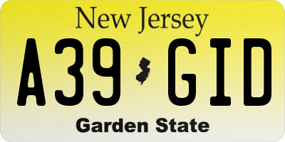 NJ license plate A39GID