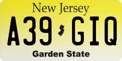 NJ license plate A39GIQ