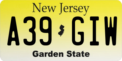 NJ license plate A39GIW