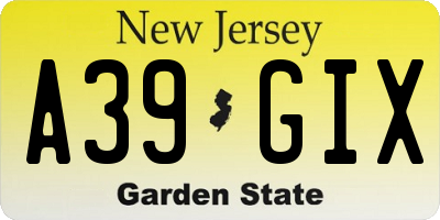 NJ license plate A39GIX