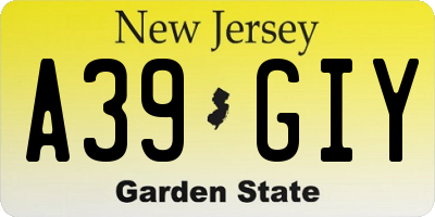 NJ license plate A39GIY