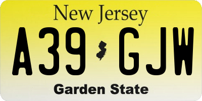 NJ license plate A39GJW