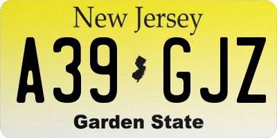 NJ license plate A39GJZ