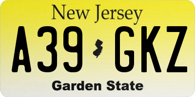 NJ license plate A39GKZ