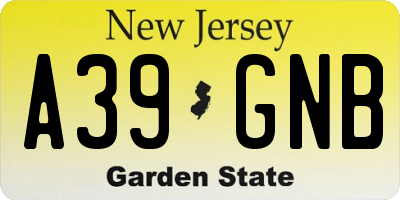 NJ license plate A39GNB