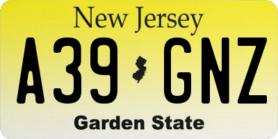 NJ license plate A39GNZ