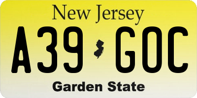 NJ license plate A39GOC