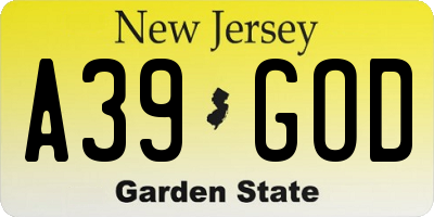 NJ license plate A39GOD