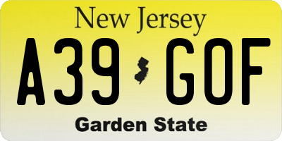 NJ license plate A39GOF