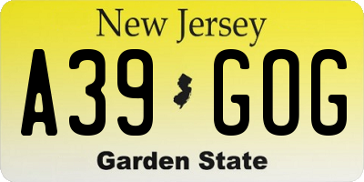NJ license plate A39GOG