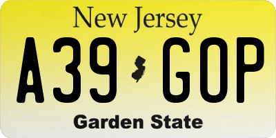 NJ license plate A39GOP