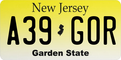 NJ license plate A39GOR