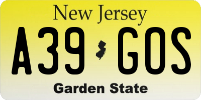 NJ license plate A39GOS