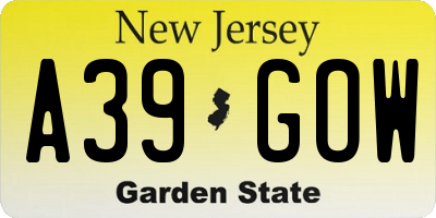 NJ license plate A39GOW