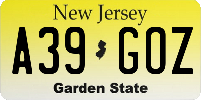 NJ license plate A39GOZ