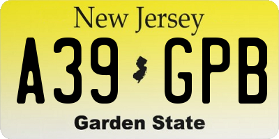 NJ license plate A39GPB