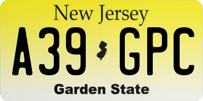 NJ license plate A39GPC