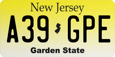 NJ license plate A39GPE