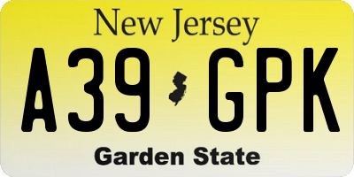 NJ license plate A39GPK